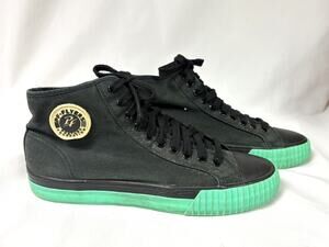 P.F. Flyers Black Canvas High-Top Sneakers with Mint Green Sole